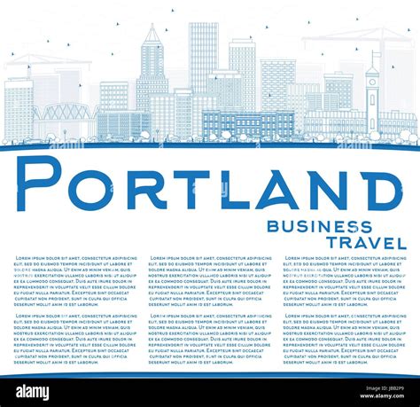 Outline Portland Skyline With Blue Buildings And Copy Space Vector