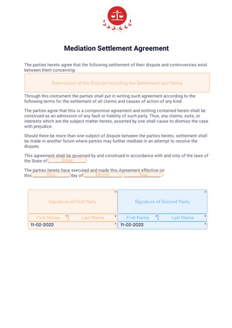 Mediation Settlement Agreement Sign Templates Jotform