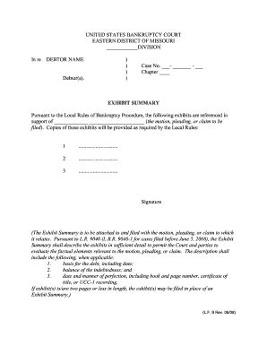 Fillable Online Moeb Uscourts EXHIBIT SUMMARY USBC EDMO Moeb