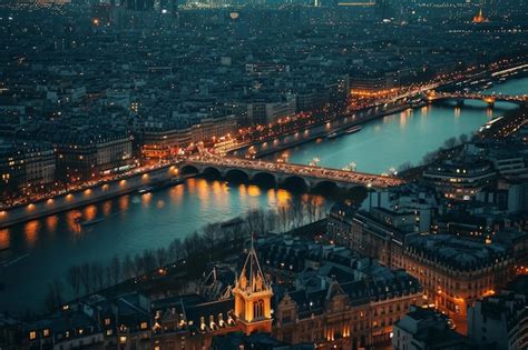 Premium Photo | Aerial View of a City at Night Glistening city lights ...