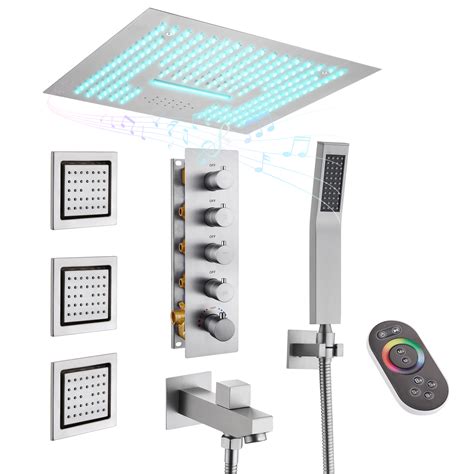 16" 4 Way Luxury Shower System with Body Jets & LED and Music Player