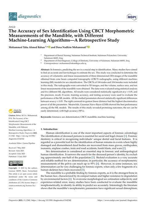 Pdf The Accuracy Of Sex Identification Using Cbct Morphometric