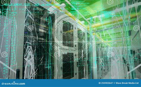 Animation Of Fingerprint Scan And Data Processing Over Server Room