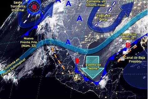 Ingresa frente frío 32 el 31sobre el sureste Heladas viento y lluvia