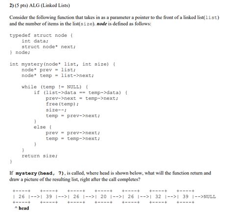 Solved Pts Alg Linked Lists Consider The Following Chegg