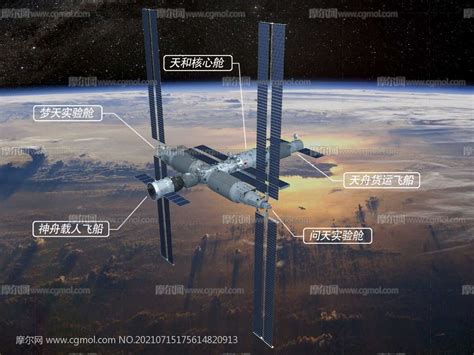 影视级中国天宫空间站整体梦天实验舱天和核心舱问天实验舱天舟货运飞船神舟载人飞船运载火箭3d模型其他模型下载 摩尔网cgmol