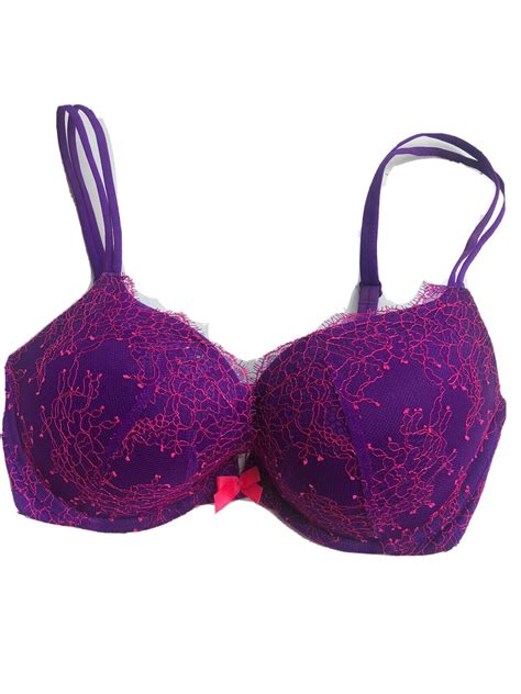 Victorias Secret Very Sexy Push Up Bra 32dd Purple Pink Lace Underwire