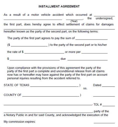 Free Sample Installment Agreement Templates In Pdf