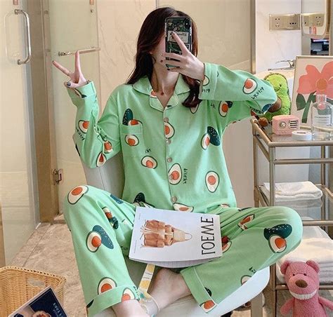 Kawaii Pajamas Cotton Fruit Avocado Style Cute Home Sleepwear Etsy