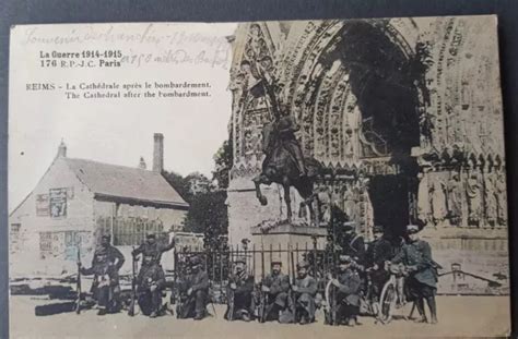 CPA 51 REIMS colorisée Soldats Cathédrale bombardement guerre 14 18