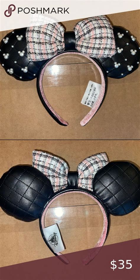 Disney Tweed And Pearl Ears Faux Leather Black Faux Leather Pearls