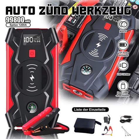 Avviatore Auto Batteria Emergenza Auto Moto Power Bank Wireless Con