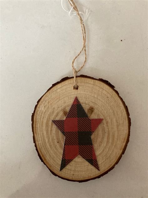 Buffalo Plaid Wood Slice Ornaments Dogcatbearmoosetree Etsy