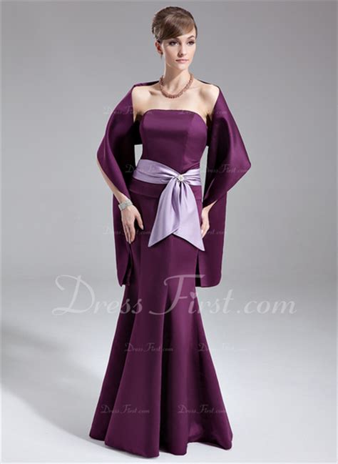 Trumpet Mermaid Strapless Floor Length Satin Bridesmaid Dress With Sash