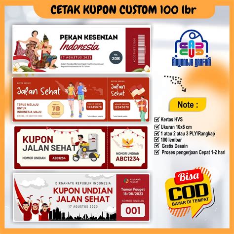 Jual Cetak Kupon Custom Lbr Kupon Agustusan Kupon Jalan Santai