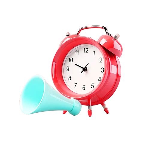 Clock And Megaphone Speaker 3d Render Illustration In Minimal Cartoon Style Isolated Clock And