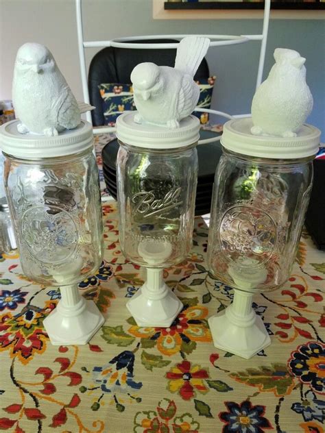 Dollar Tree Birds I Spray Paint White Dollar Tree Candlesticks I Spray Painted White Mason Jars