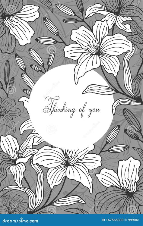 Thinking of You - Card. Lily Flowers, Frame. Eps10 Vector Illustration ...