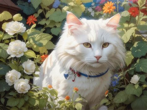 Premium AI Image | White cat in the garden