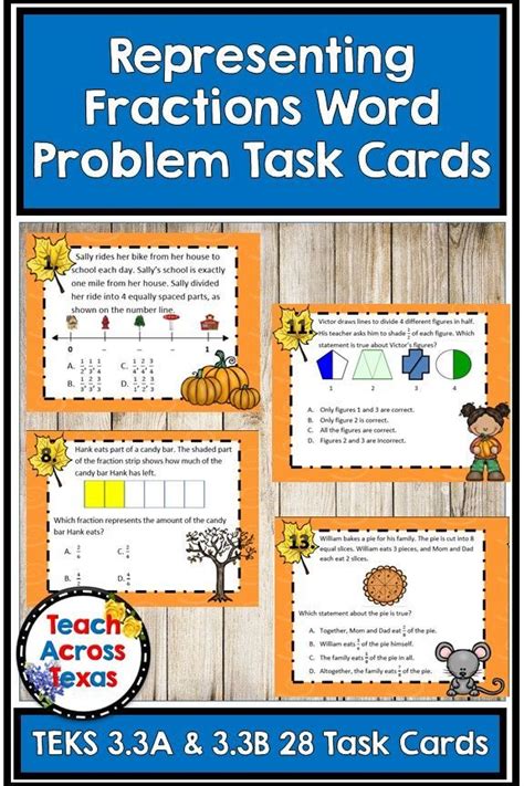 3 3a Representing Fractions Word Problem Task Cards STAAR Word