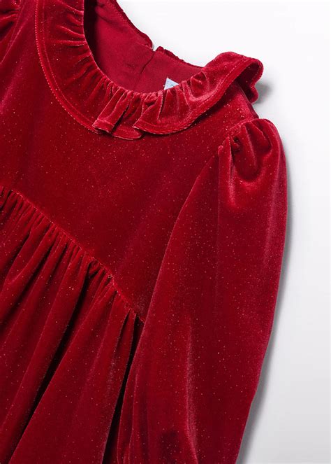 Girl Velvet Glitter Dress Red | Abel & Lula