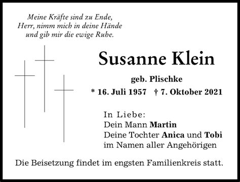 Traueranzeigen Von Susanne Klein Augsburger Allgemeine Zeitung