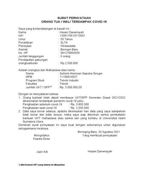 Surat Pernyataan Bantuan Ukt Pdf