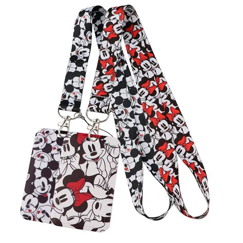 D Mickey Minnie Mouse Lanyards Keys Chain Id Credit Card Cover Pass