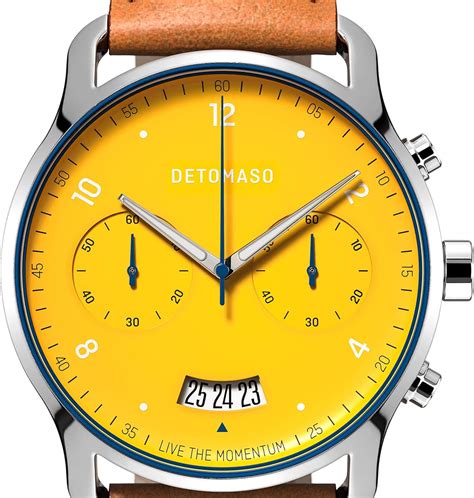 Detomaso Sorpasso Giallo Montre Bracelet Analogique Quartz En Cuir