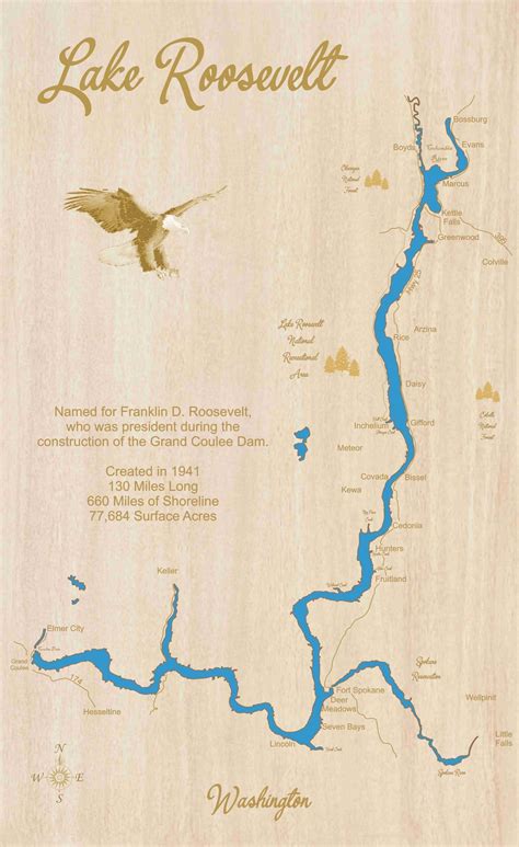 Lake Roosevelt, Washington - Laser Cut Wood Map | Wood map, Framed maps ...