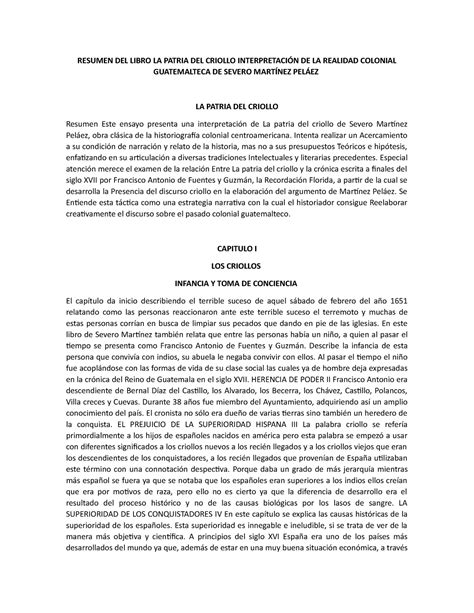 Resumen Del Libro De La Patria Del Criollo Resumen Del Libro La