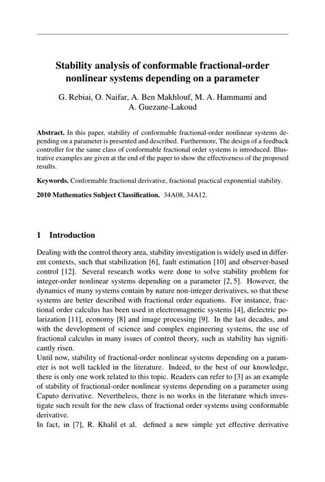 Pdf Stability Analysis Of Conformable Fractional Order Nonlinear