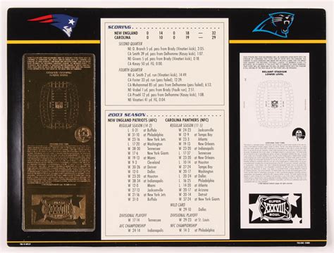 Super Bowl Xxxviii Commemorative X Scorecard With Kt Gold Ticket