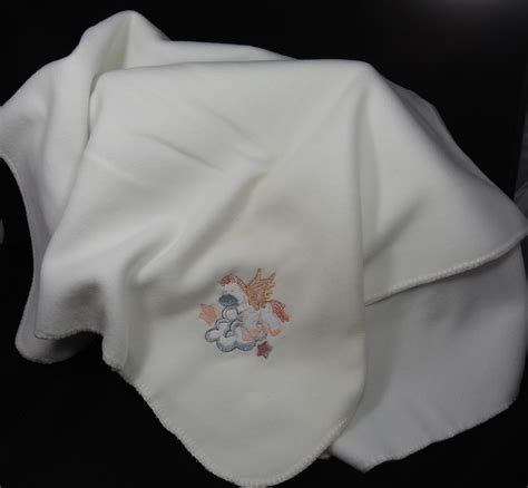 White Fleece Baby Blanket With Embroidered Flying Horse