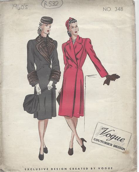 1940s Vintage VOGUE Sewing Pattern COAT B38 R532 Vogue Etsy