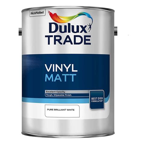 Dulux Trade Vinyl Matt Emulsion Paint Pure Brilliant White 5l Homebase