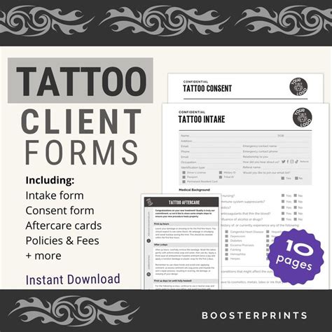 Tattoo Consent Forms Tattoo Artist Client Forms Tattoo Studio Intake