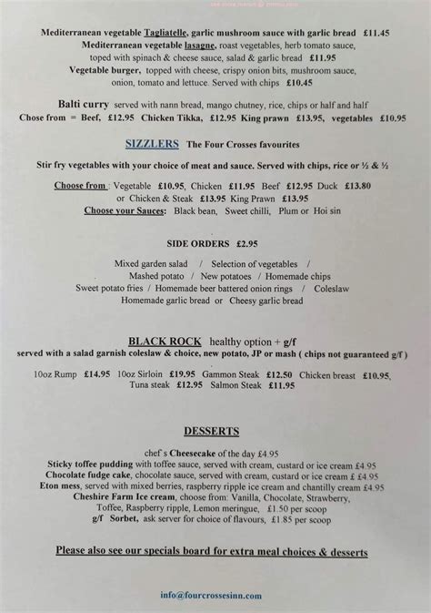 Menu At Four Crosses Menai Bridge Pub And Bar Menai Bridge Pentraeth Rd