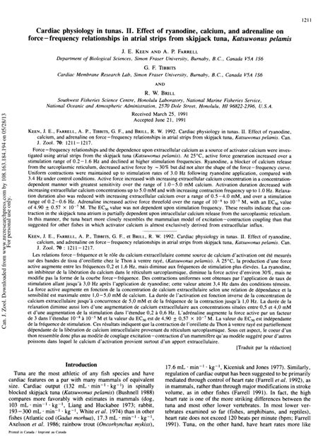 PDF Cardiac Physiology In Tunas II Effect Of Ryanodine Calcium