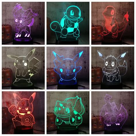 HOT Cute Cartoon Pokemon Serii Pikachu Bulbasaur 3D LED Illusion Lampka