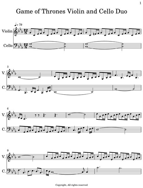 Game of Thrones Violin and Cello Duo - Sheet music for Violin, Cello