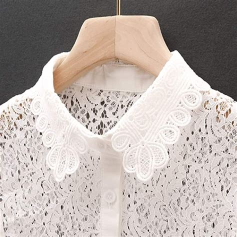 Henan Detachable Half Shirt Dickey Hollow Out Floral Lace Decorative