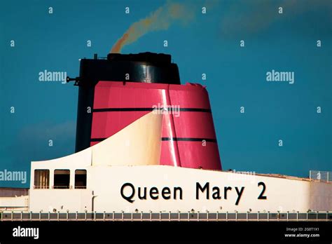 The Queen Mary 2 Cruise Ship Funnel Shines Brightly In The Sunshine