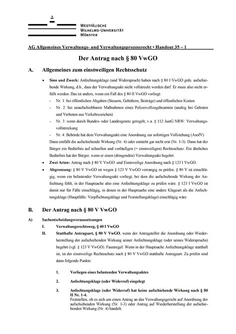 Handout Vw Go Zusammenfassung Verwaltungsrecht At Ag