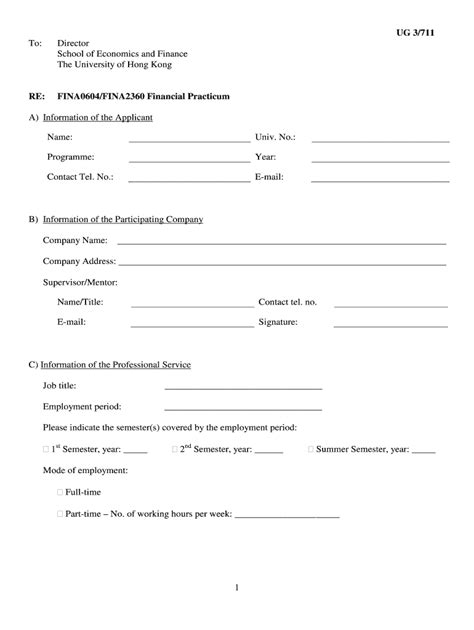 Fillable Online Sef Hku Application Form For Financial Practicum