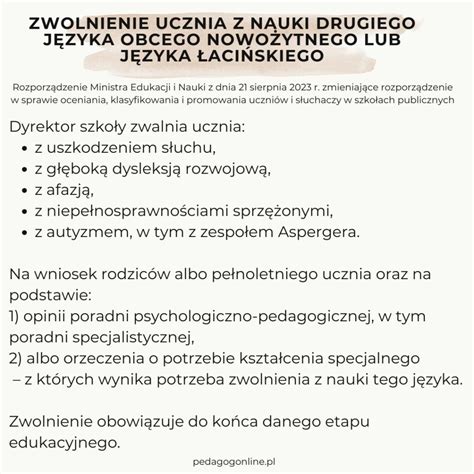 Zwolnienie ucznia z nauki drugiego języka obcego Pedagog Online