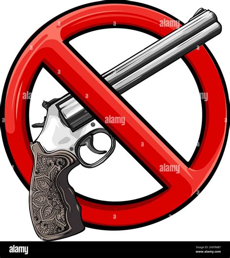 Red Prohibition No Gun Round Sign Isolated On White Background Stock