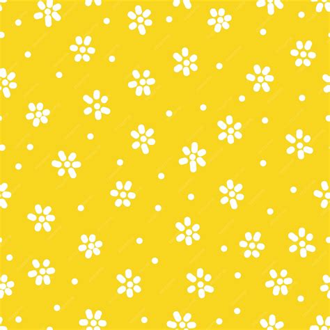 Fondo amarillo con flores blancas y puntos blancos. | Vector Premium