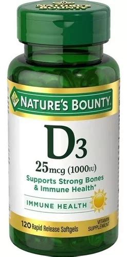 Vitamina D3 1000 UI Nature s Bounty 120 cápsulas blandas 25 mcg usa