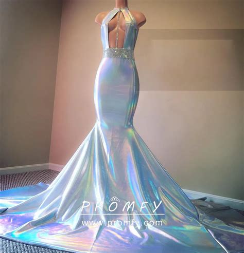 Shiny Fabric Glitter Sash Long Train Prom Dress Promfy